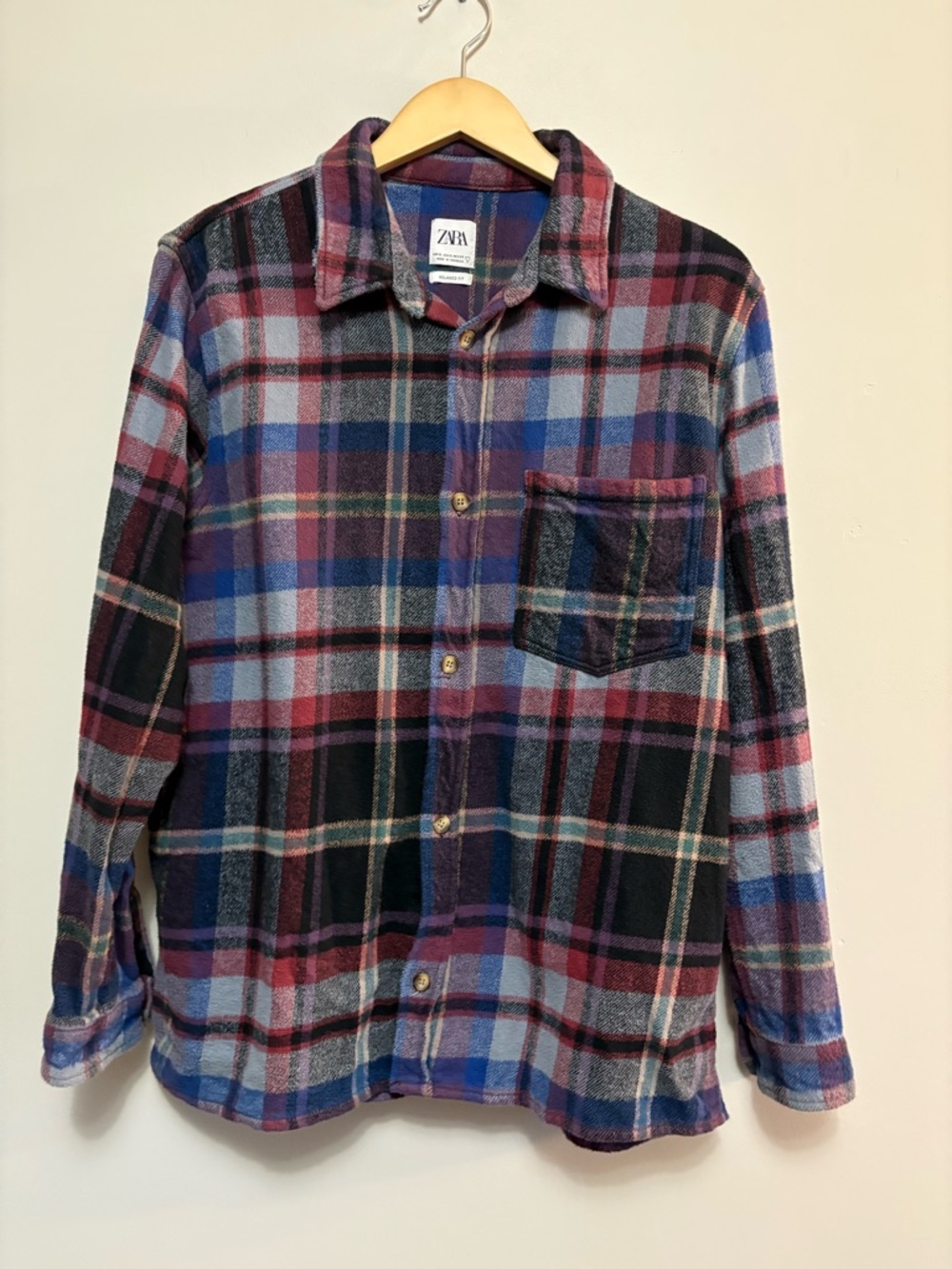 Zara Mens Plaid LumberJack Cottage Core Thick Button Down Shirt Size XL flawed